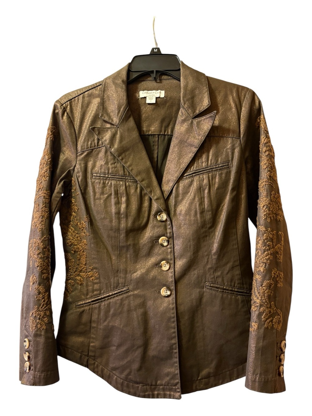 Coldwater Creek Metallic Brown Embroidered Sleeve Blazer